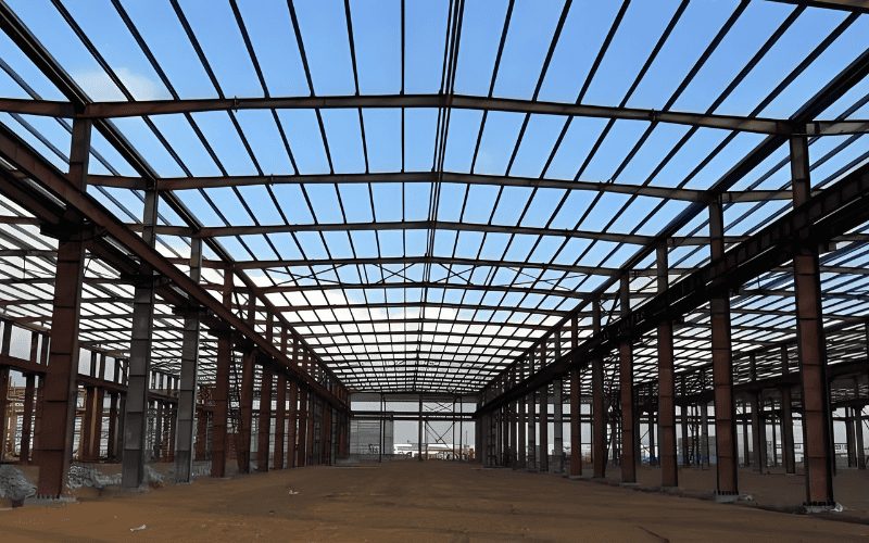 Steel structure of an industrial warehouse