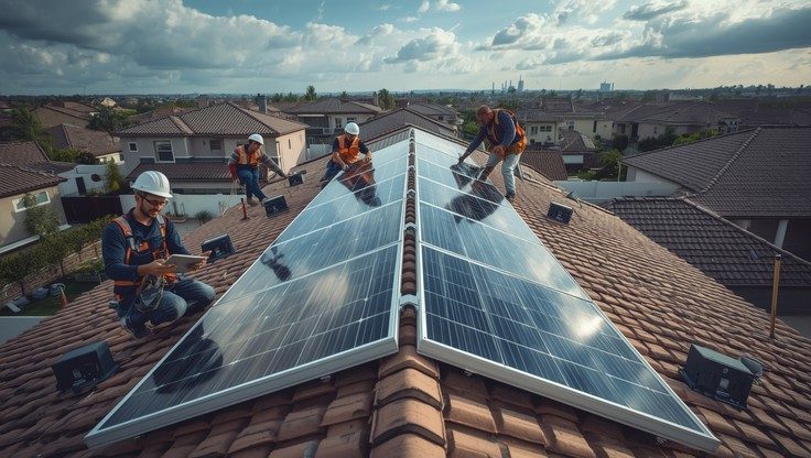 Team installing solar panels