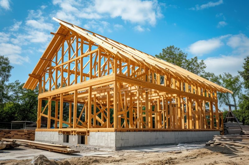 Wood framing of a residential house under construction